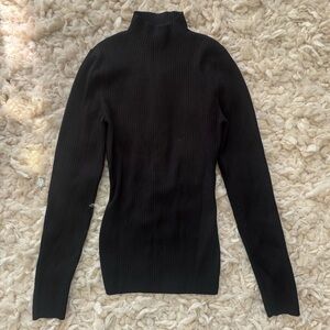 Babaton Black Ribbed Knit Top with Open Tie Back